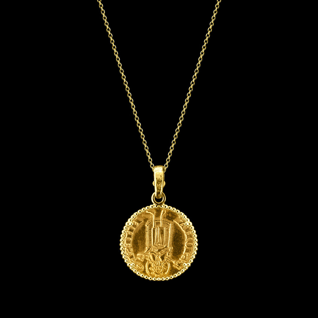 Reverse of 24kt gold florin coin pendant depicting Saint John the Baptist, patron saint of Florence