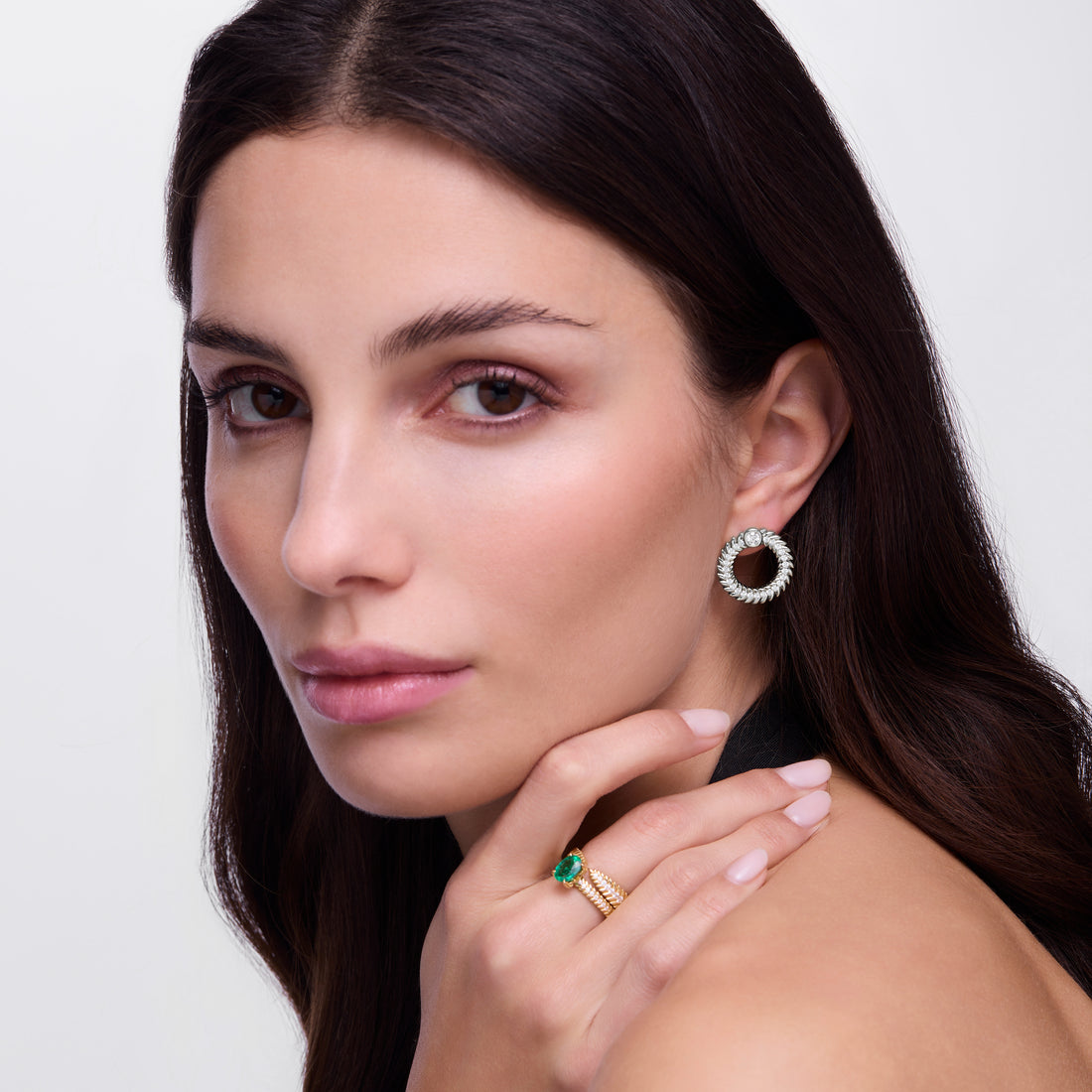 Full Diamond Alloro Large Hoop Earrings, Platinum