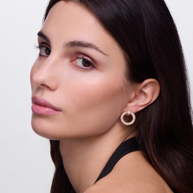 Full Diamond Alloro Large Hoop Earrings, Rose Gold