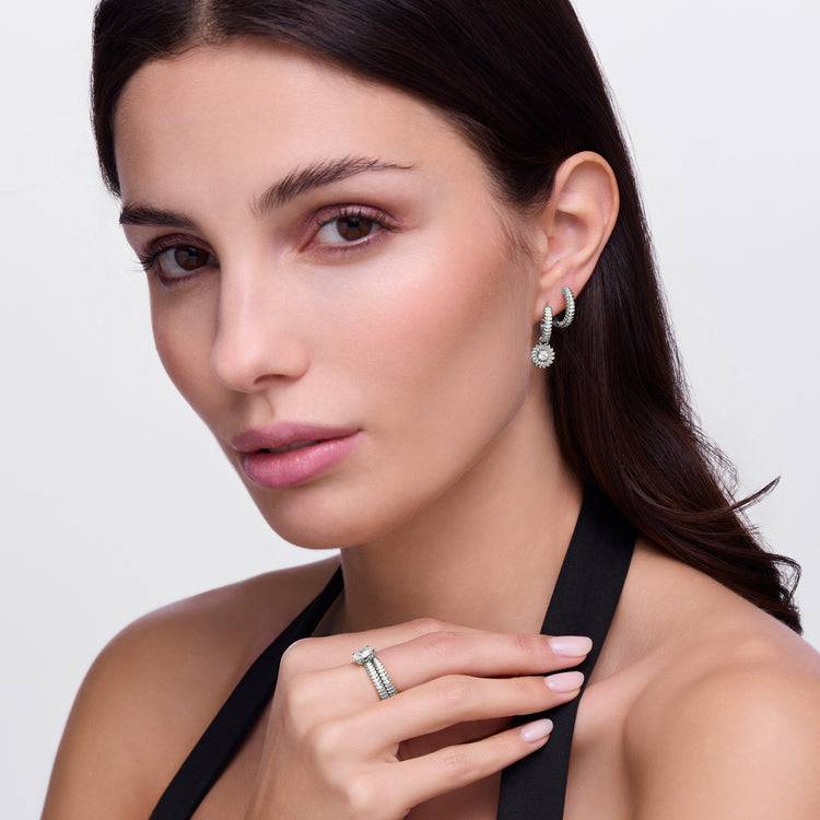 Diamond Alloro Hoop Earrings, Platinum