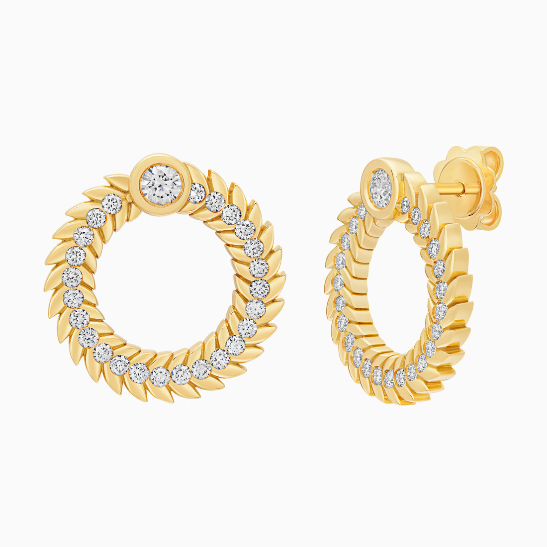 Full Diamond Alloro Large Hoop Earrings, Yellow Gold