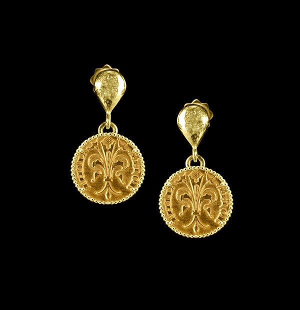 Gold Quarter of Florin Coin Earrings, Pure Gold