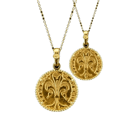 Gold Florin coin pendants in 24-carat gold, handmade in Florence by Torrini