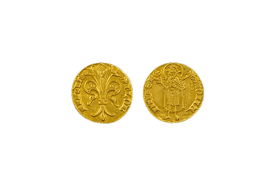 Quarter of Florin gold coin, both faces